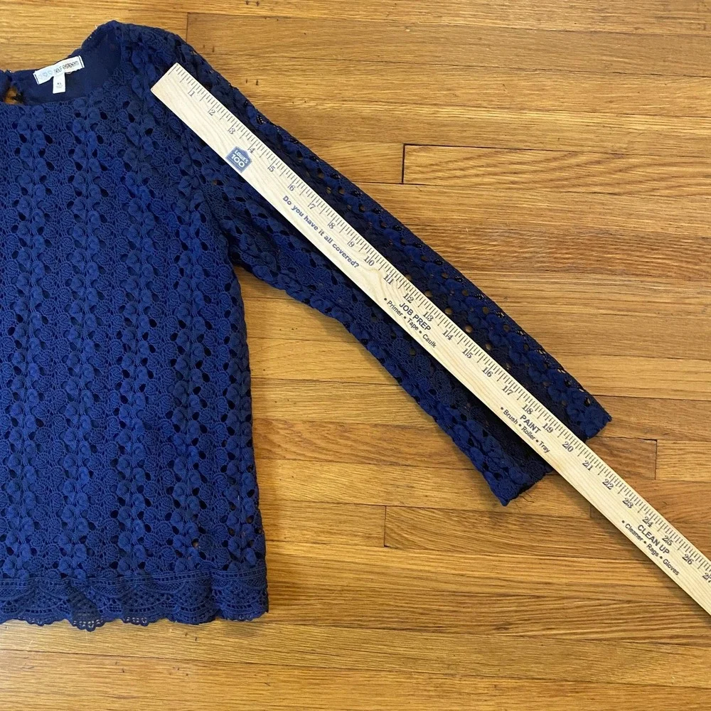 Self Esteem Shirt Womens XL Navy Crochet Lace Long Sleeve Scalloped Hem Lined